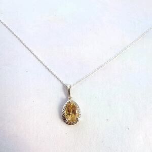 Necklace Genuine Citrine Gemstone Sterling Silver 925 Signed Dainty November